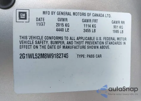 1998 Chevrolet Lumina Ls z USA, uszkodzony, nr VIN 2G1WL52M8W9182746